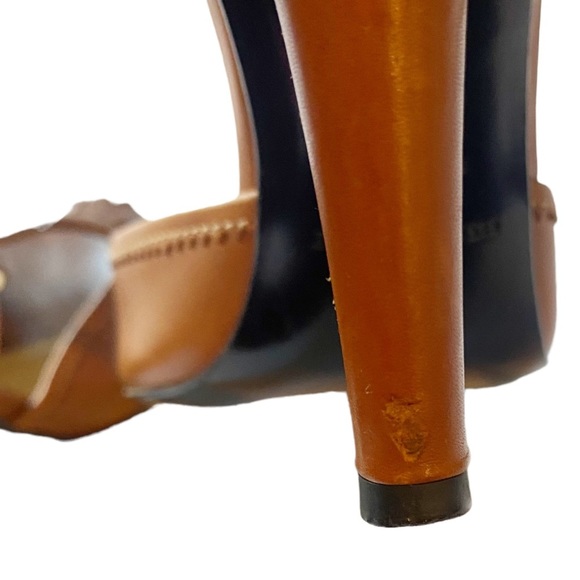 Burberry Kiltie Fringe Heel Ankle Strap Peep Toe Tan/Camel Leather Preppy Sz 40 - Picture 8 of 10